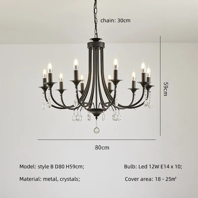 DecorBites™ Black Metal Crystal Chandelier: Artistic LED Lighting for Home Decor