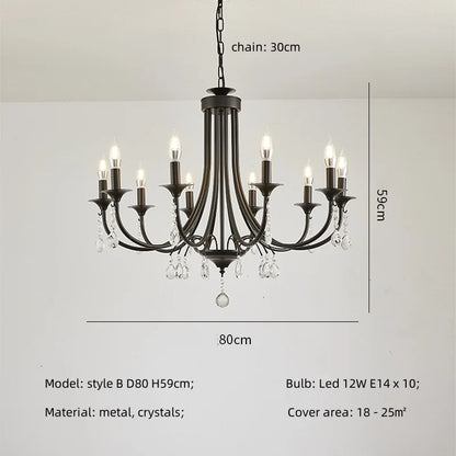 DecorBites™ Black Metal Crystal Chandelier: Artistic LED Lighting for Home Decor