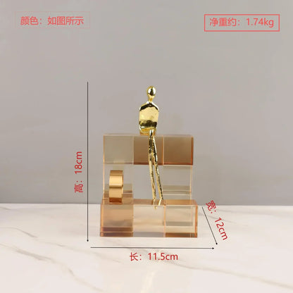 ديكوربايتس™ - زينة درج هندسية من الكريستال، منحوتة معدنية ذهبية