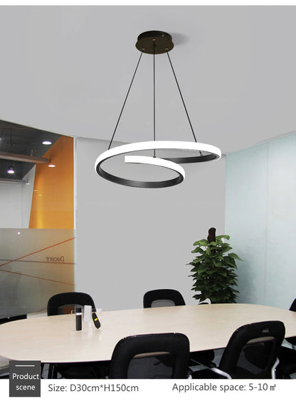 Lámpara Colgante LED Nórdica Diseño Minimalista de Doble Anillo Colores Negro y Blanco Luz Principal para Sala de Estar Dormitorio Comedor Villa