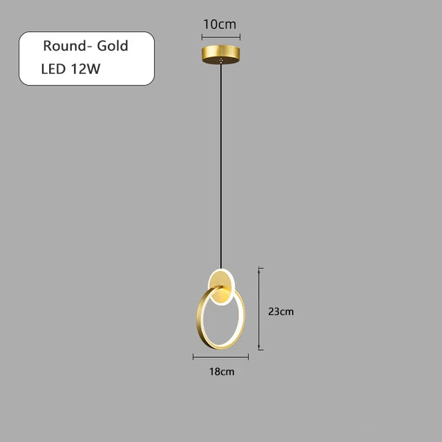 ثريا DecorBites™‎ دائرية من الذهب الأسود مع مصباح معلق بجانب السرير، كابل طويل 12 وات