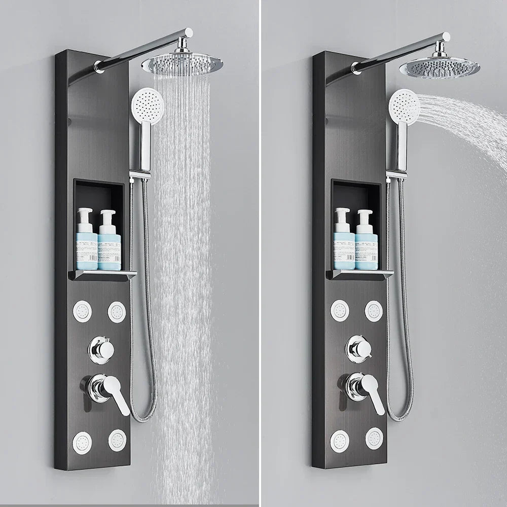 DecorBites™ Rainfall Shower Panel with Storage Rack and Massage Jets