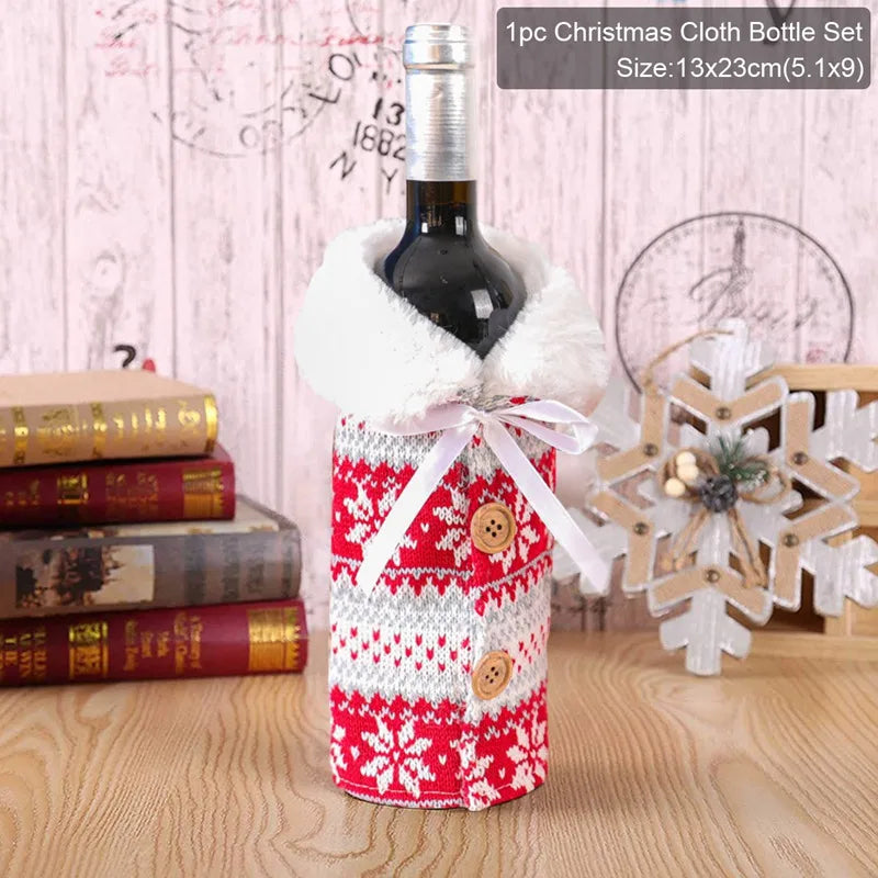 Christmas Wine Bottle Cover Merry Christmas Decorations For Home 2024 Cristmas Ornament Xmas Navidad Gifts Happy New Year 2025