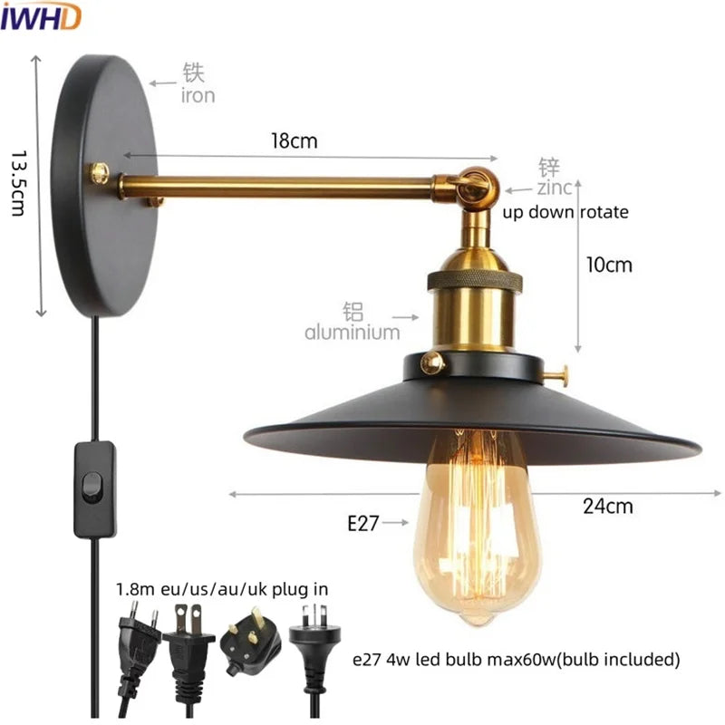 Lámpara de pared LED industrial Gold™ Decorbites para iluminación de loft, escalera y dormitorio