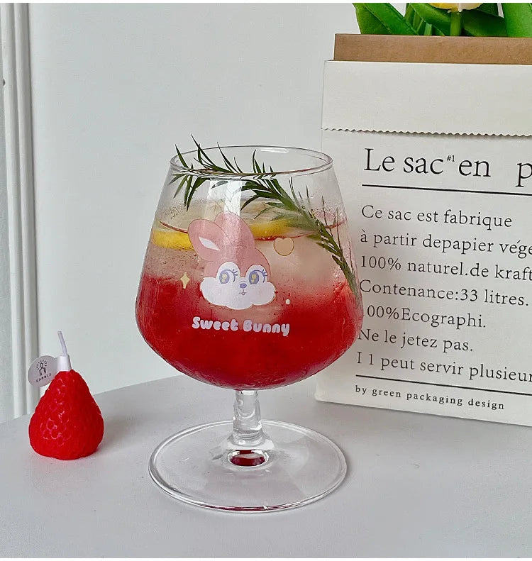 كأس زجاجي على شكل أرنب كاواي من ديكوربايتس™: كوب عصير لطيف للفتيات
