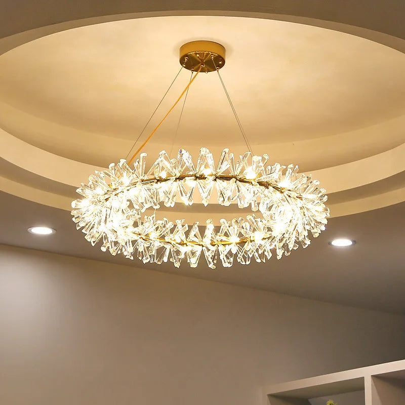 DecorBites™ Clear Crystal LED Chandelier Round Lamp - Gold Metal Wire, Adjustable G4 Bulb