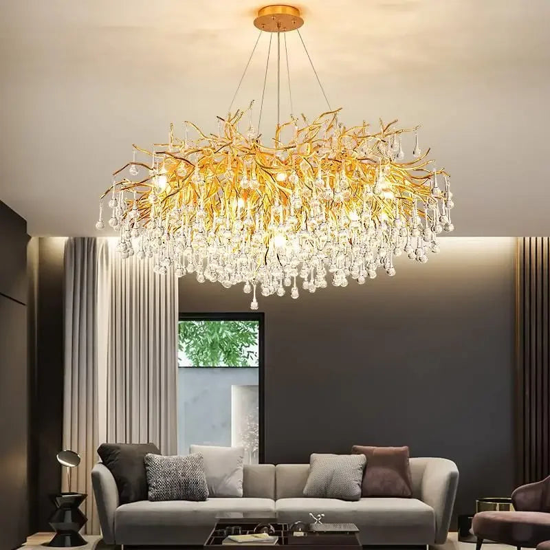 DecorBites™ Gold Crystal Tree Branch Chandelier for Dining Living Room Bedroom Decor