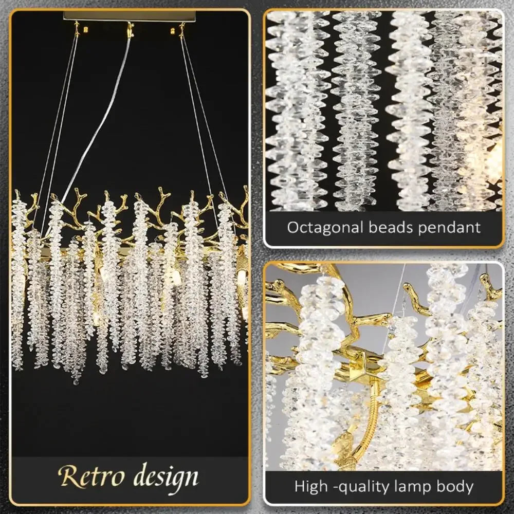 DecorBites™ Gold Crystal Branch Chandelier | Modern Luxury Round Ceiling Light