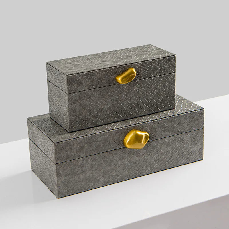 Caja de joyería de cuero con mango de piedra dorada Decorbites™: Elegante contenedor de almacenamiento para escritorio en la decoración del hogar