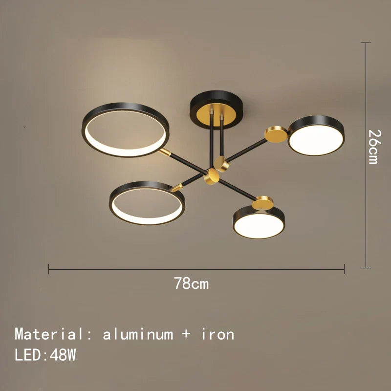 Decorbites™ Gold Schwarz Metall LED Kronleuchter – Minimalistisches 3-Farbtemperatur-Beleuchtung für Wohnzimmer und Restaurant