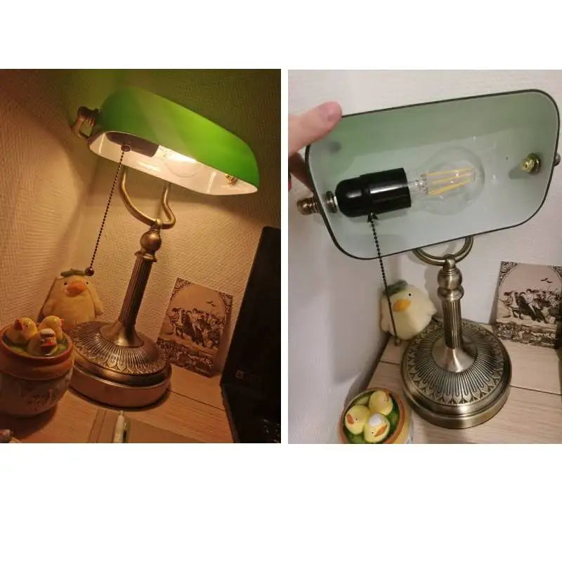 Decorbites™ Glas-Banken-Schreibtischlampe in Grün/Weiß mit Reißverschluss-Schalter für Wohnzimmer und Schlafzimmer