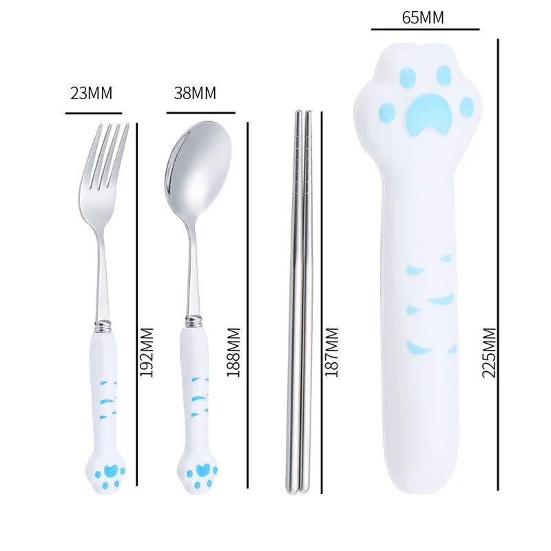 Juego de Cubiertos de Garra de Gato Kawaii™ Decorbites para Niños - Kit de Utensilios de Mesa Portátil para Exteriores