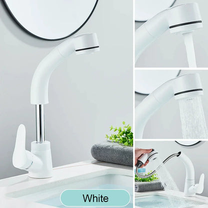 صنبور حوض أسود من DecorBites™: خلاط حوض قابل للسحب مع دوران 360 درجة ورذاذ ساخن وبارد