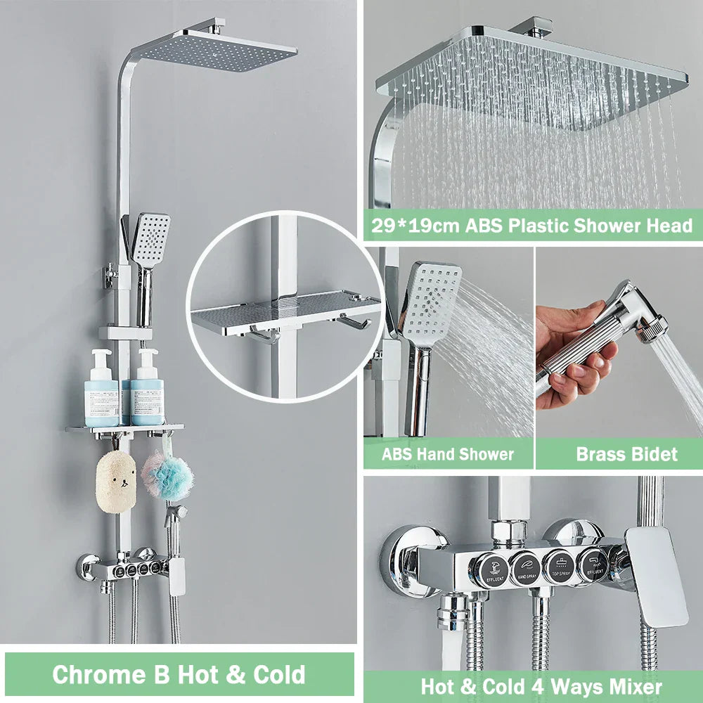 DecorBites™ Gold Thermostatic Shower Faucet Set: Smart Digital Mixer, Wall Mounted Rainfall System