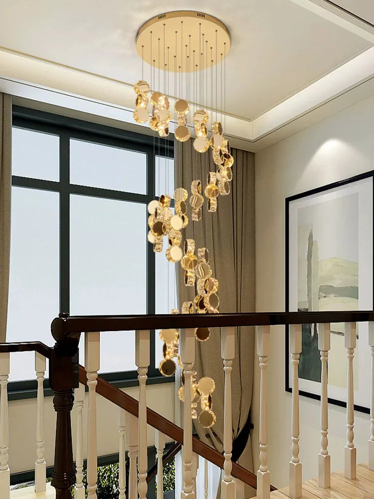 DecorBites™ Gold Crystal Chandeliers LED Pendant Lamp for Modern Living Spaces
