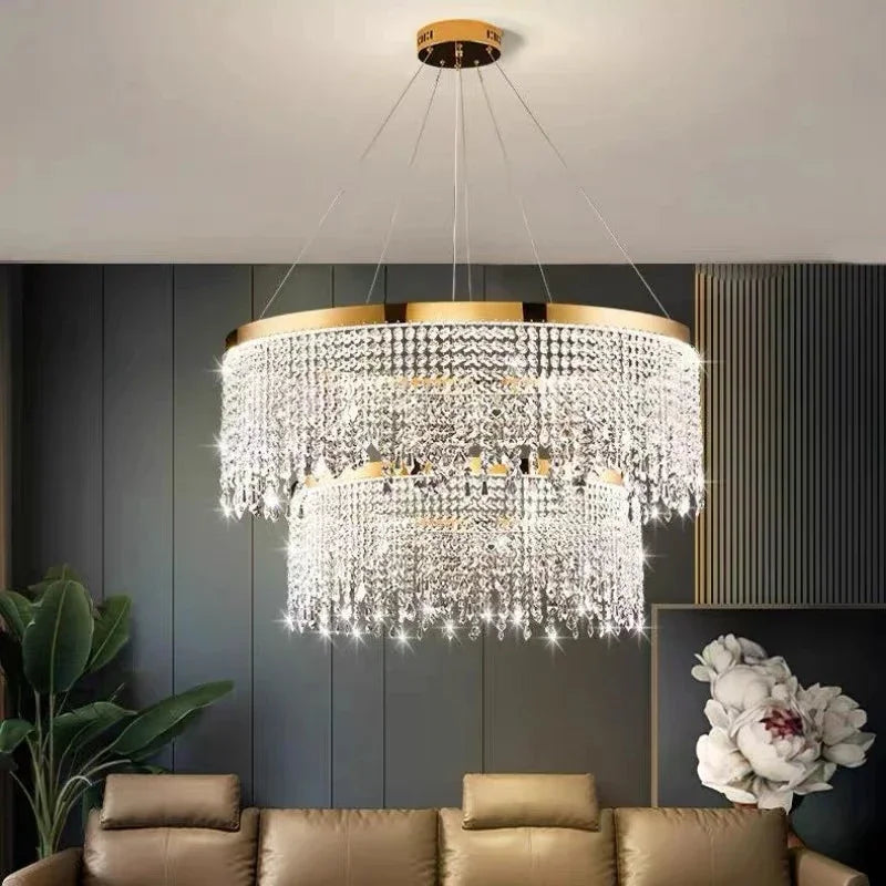 DecorBites™ Crystal Chandelier: Luxury Gold LED Circle Ceiling Pendant Light