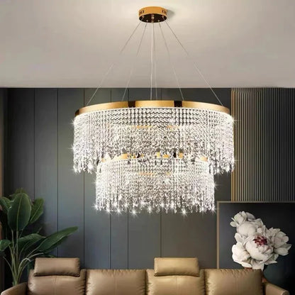 DecorBites™ Crystal Chandelier: Luxury Gold LED Circle Ceiling Pendant Light