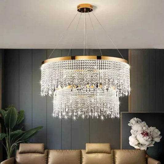 DecorBites™ Crystal Chandelier: Luxury Gold LED Circle Ceiling Pendant Light