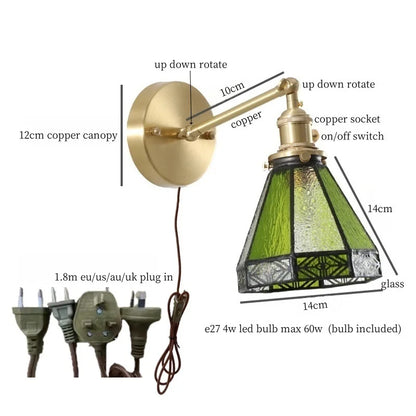 DecorBites™ Green Glass LED Wall Sconce, Pull Chain Switch, for Bedside, Bathroom, Living Room