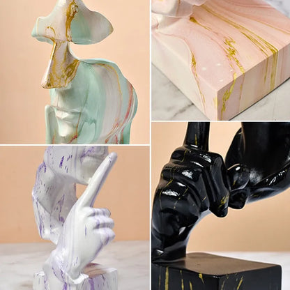 DecorBites™ تمثال تجريدي للوجه الذهبي الصامت مقاس 27 سم لديكور المكتب المنزلي العتيق