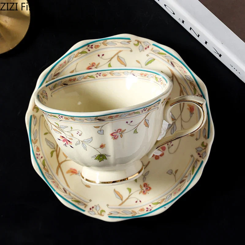 DecorBites™ Elegant Floral Ceramic Cup & Saucer Set for Dining Table and Coffee Mug