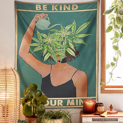 Decobites Psychedelic Leaf Tapestry: Be Kind, Be Your Mind. Bohemian Mystery Plant Beach Room Decor.