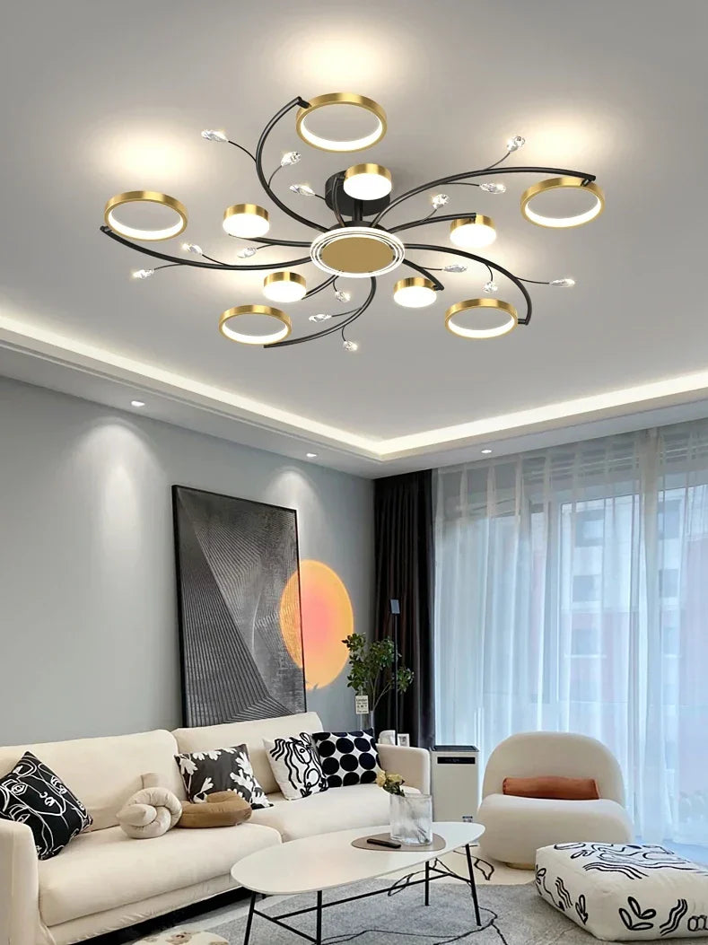 Lámpara de Araña LED de Aluminio Dorado Decorbites™ con Cristal K9, Luces de Lámpara Colgante de Lujo para la Decoración del Hogar