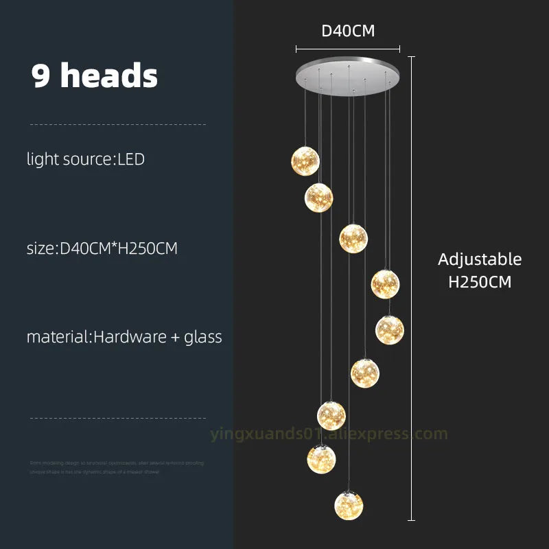 Lámpara de techo LED DecorBites™ con forma de espiral y bolas de cristal para escaleras modernas y mesas de comedor