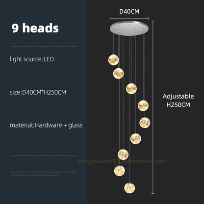 Lámpara de techo LED DecorBites™ con forma de espiral y bolas de cristal para escaleras modernas y mesas de comedor