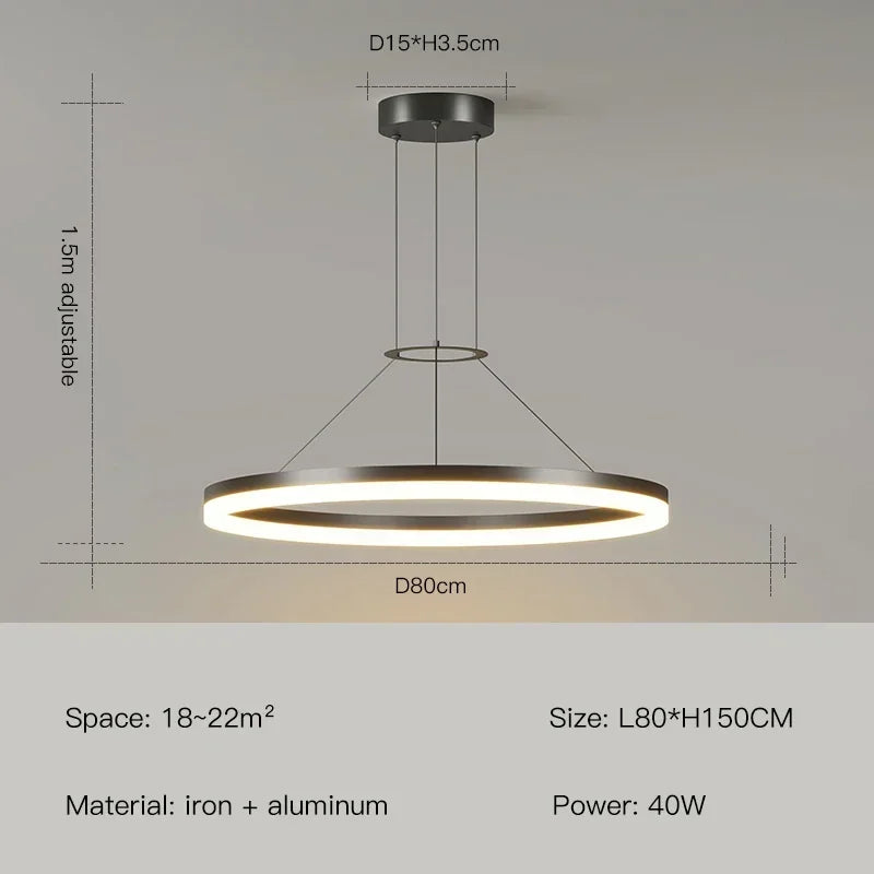 ثريا ديكوربايتس™ LED بحلقة سوداء لغرفة المعيشة وغرفة النوم والمطبخ - إضاءة عصرية بسيطة
