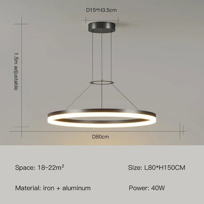 ثريا ديكوربايتس™ LED بحلقة سوداء لغرفة المعيشة وغرفة النوم والمطبخ - إضاءة عصرية بسيطة