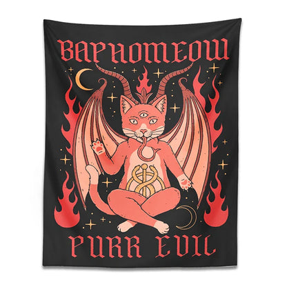 Decobites Cat Baphomeow Tapestry: Boho Witchcraft Moon Star Decor for Home & Dorm Room