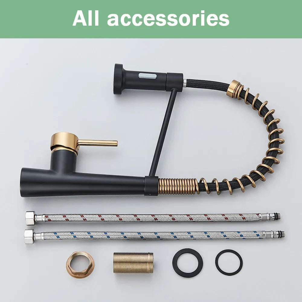 DecorBites™ Black Gold Kitchen Faucet with Pull Down Sprayer