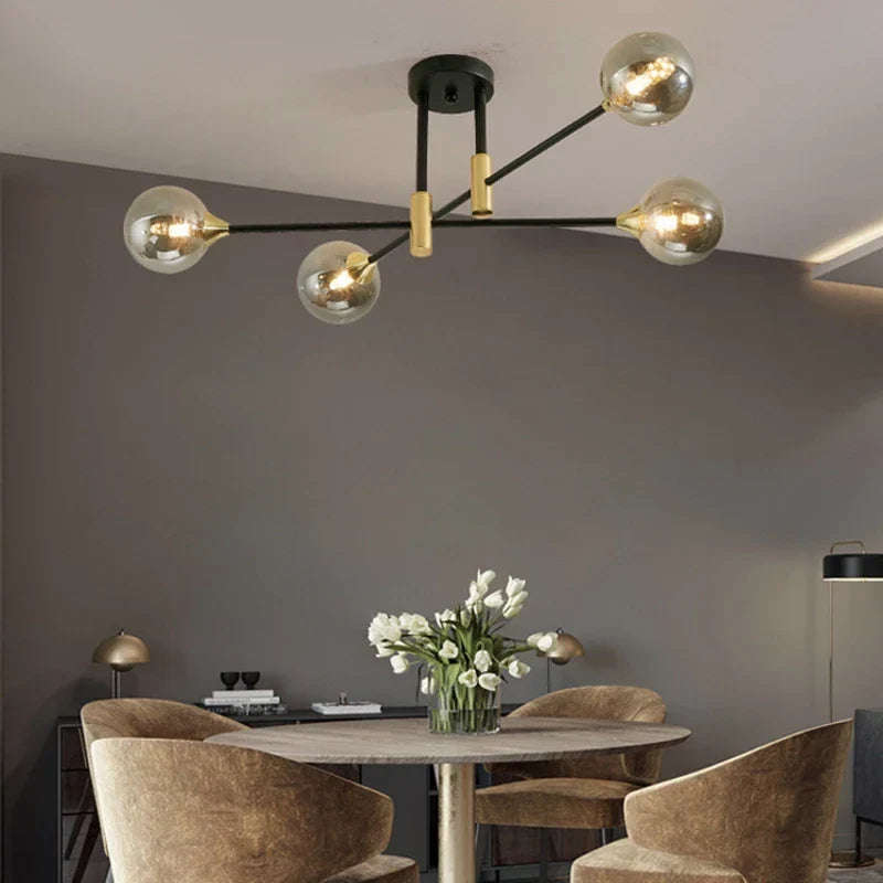 DecorBites™ Black & Gold LED Round Ball Chandelier - Elegant Lighting Fixture for Home