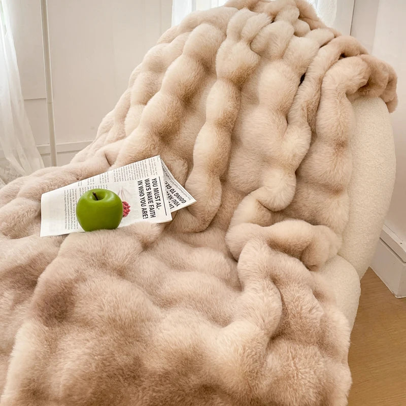 Decobites Gradient Pink Double Layer Faux Fur Winter Blanket