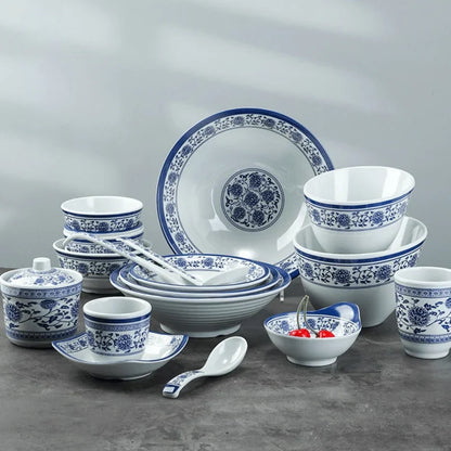 DecorBites™ Blue and White Imitation Porcelain Dinner Set