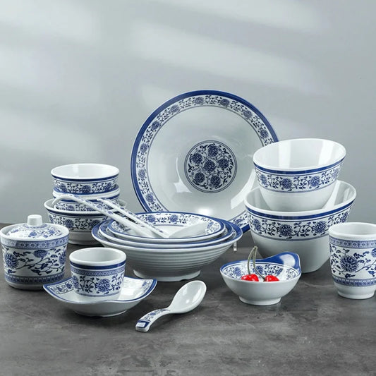 DecorBites™ Blue and White Imitation Porcelain Dinner Set