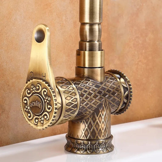 DecorBites™ Antique Bronze Bathroom Sink Faucet Deck Mounted Lavotory Faucet