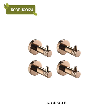 DecorBites™ Bathroom Accessories Set: Rose Gold Chrome Hook, Brushed Gold Towel Rack, Stainless Steel Toilet Paper Holder