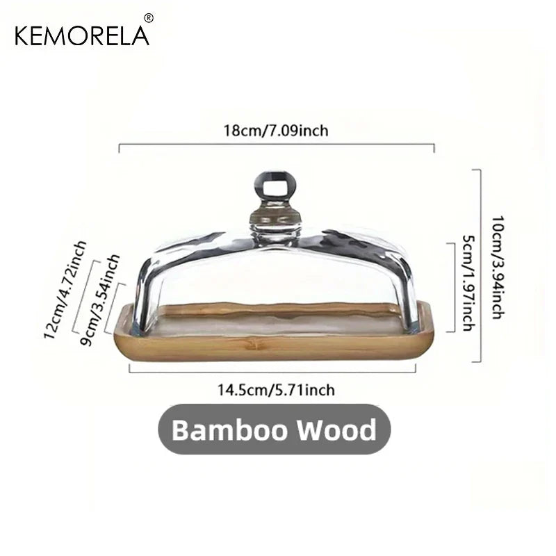 DecorBites™ Cake Dessert Wood Plate with Glass Dust Cover | Elegant Serving Dish for Various Treats