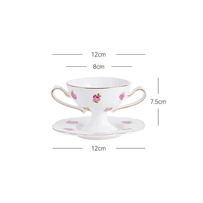 DecorBites™ Gold Flower Porcelain Goblet Cup Tea Coffee Mug Juice Cup