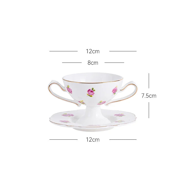 Decorbites™ Copa de Porcelana con Flor Dorada para Té, Café, Jugo o Mug