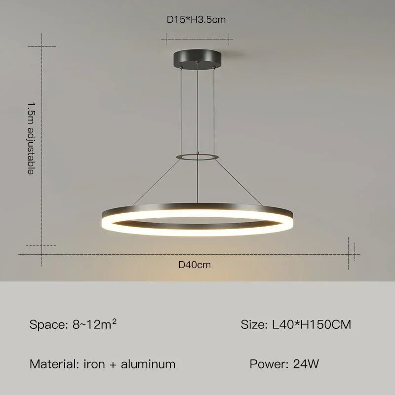 ثريا ديكوربايتس™ LED بحلقة سوداء لغرفة المعيشة وغرفة النوم والمطبخ - إضاءة عصرية بسيطة