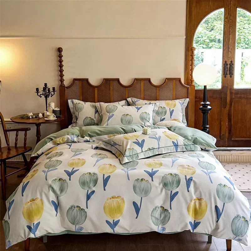 طقم أغطية سرير قطني DecorBites™ مقاس كوين كينج مع ملاءة وغطاء وسادة وغطاء بطانية