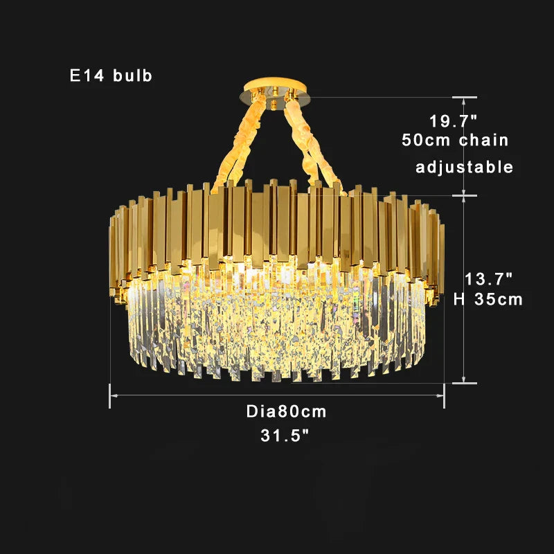 DecorBites™ Crystal Chandelier: Dimmable Gold/Black Stainless Steel Hanging Lamp