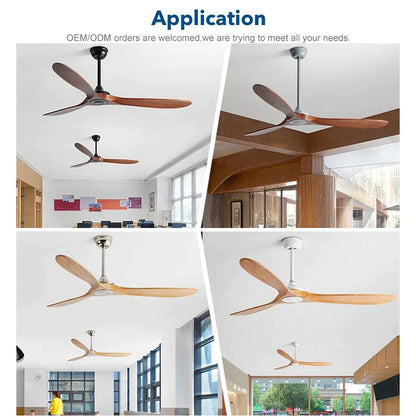 DecorBites™ 70" Wood DC Ceiling Fan w/ Remote Control - Industrial Style Large Size Fan