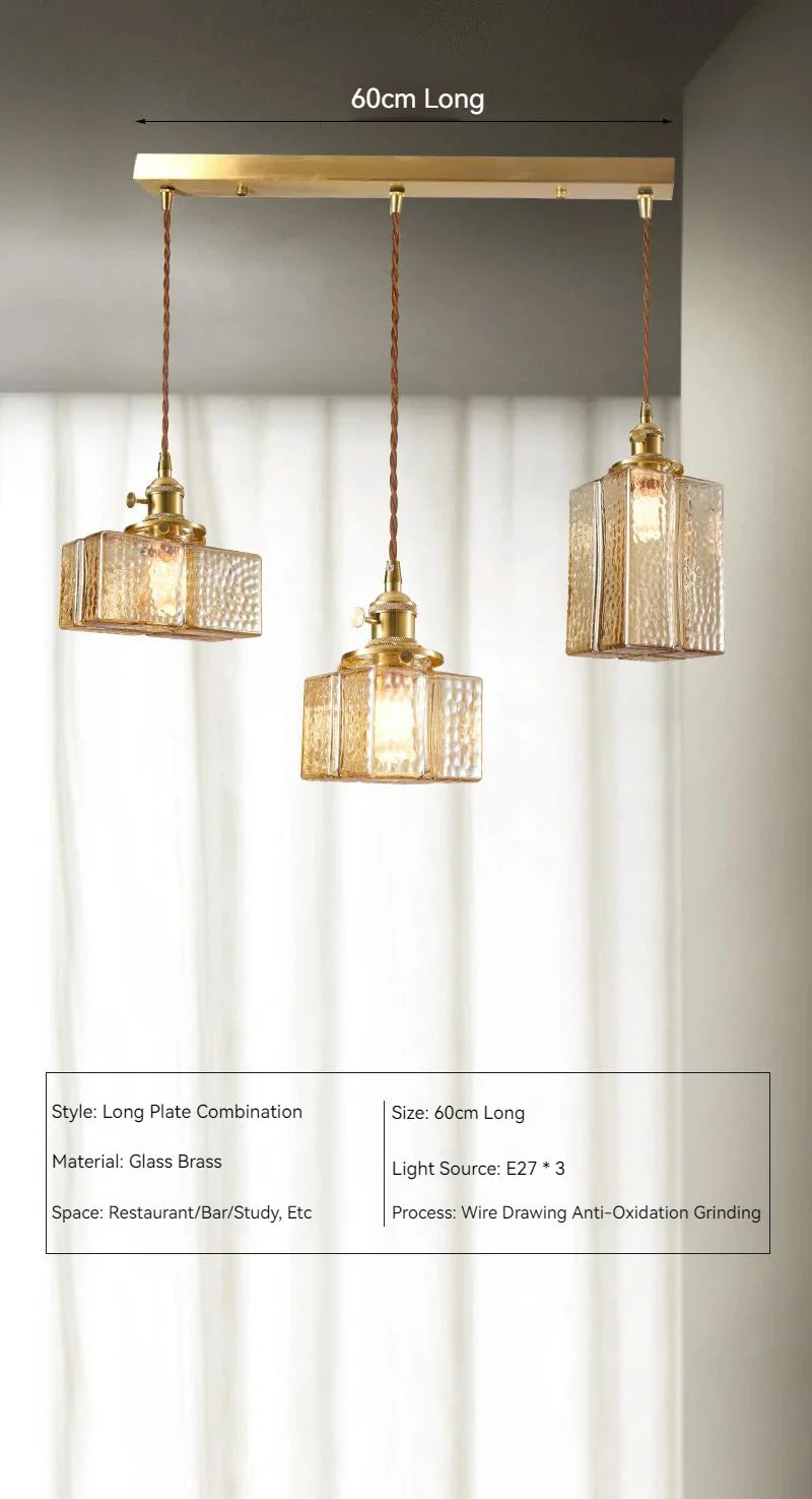 Japanese Vintage Glass Pendant Light in Polished Brass
