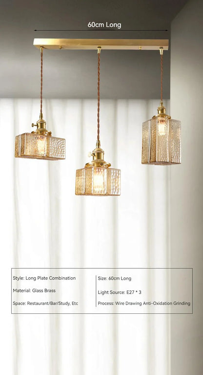 Japanese Vintage Glass Pendant Light in Polished Brass