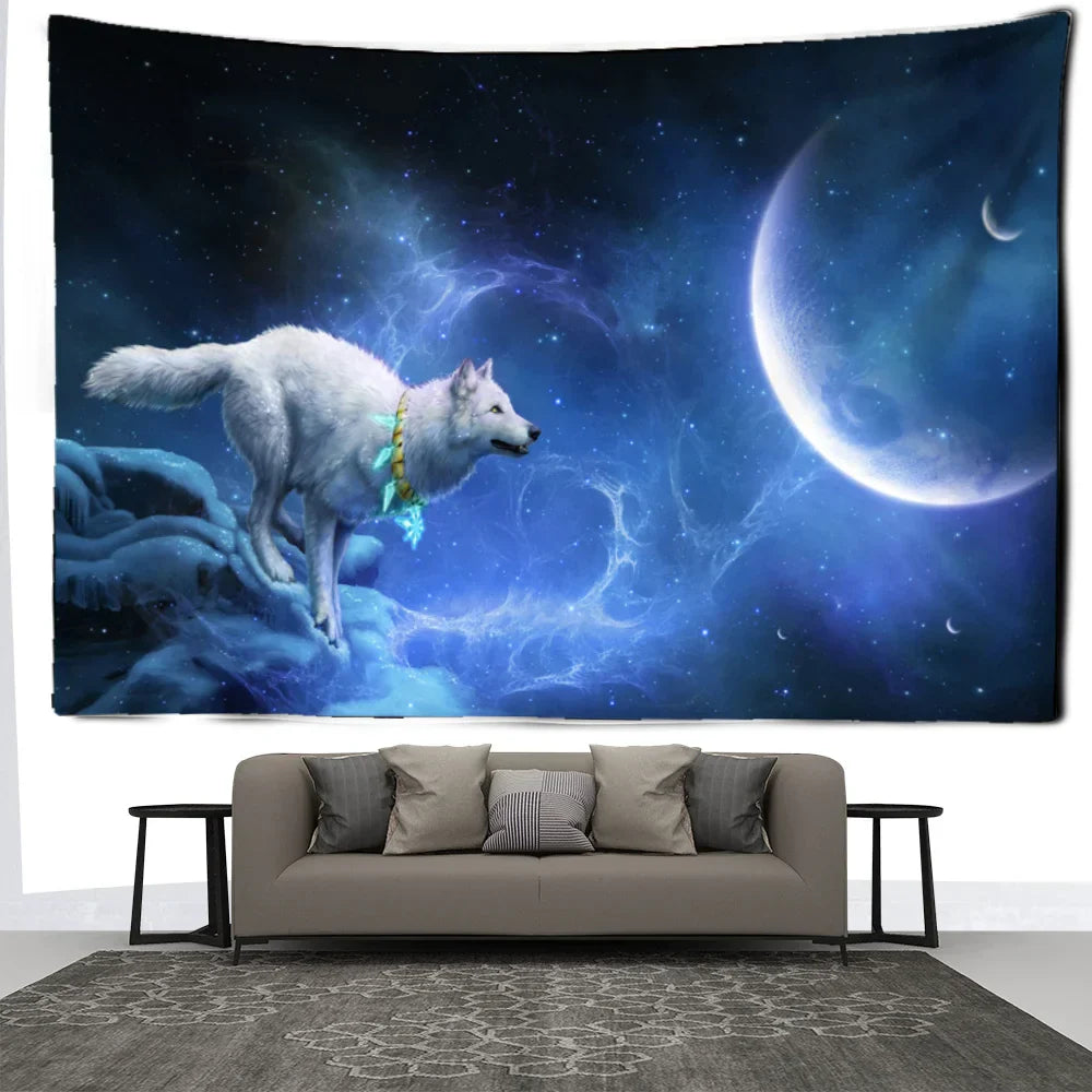 Decobites White Wolf Tapestry Wall Hanging - Mystical Home Decor