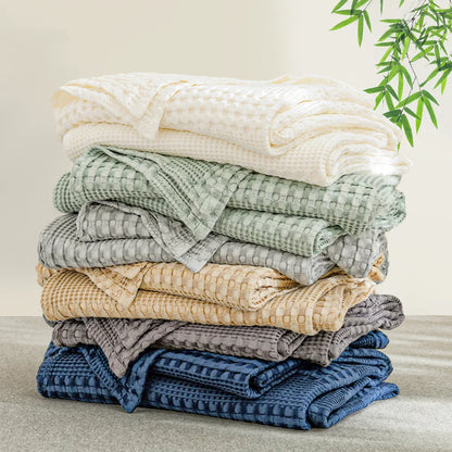 Decobites Bamboo Cotton Waffle Blanket - Lightweight Breathable Blanket